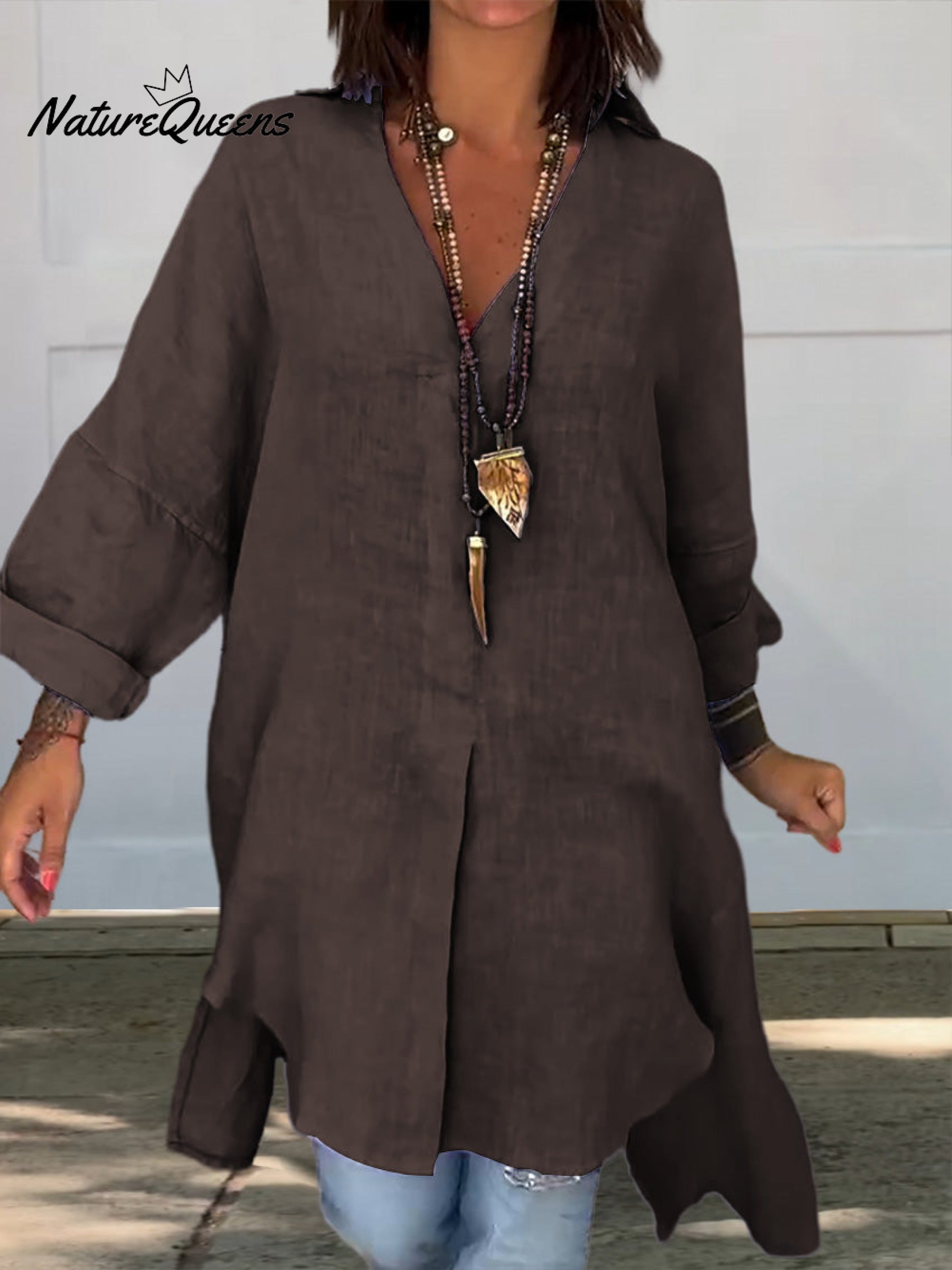 Women's Casual Cotton And Linen Shirtdress