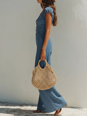 Women's French-style Holiday Denim Jumpsuit