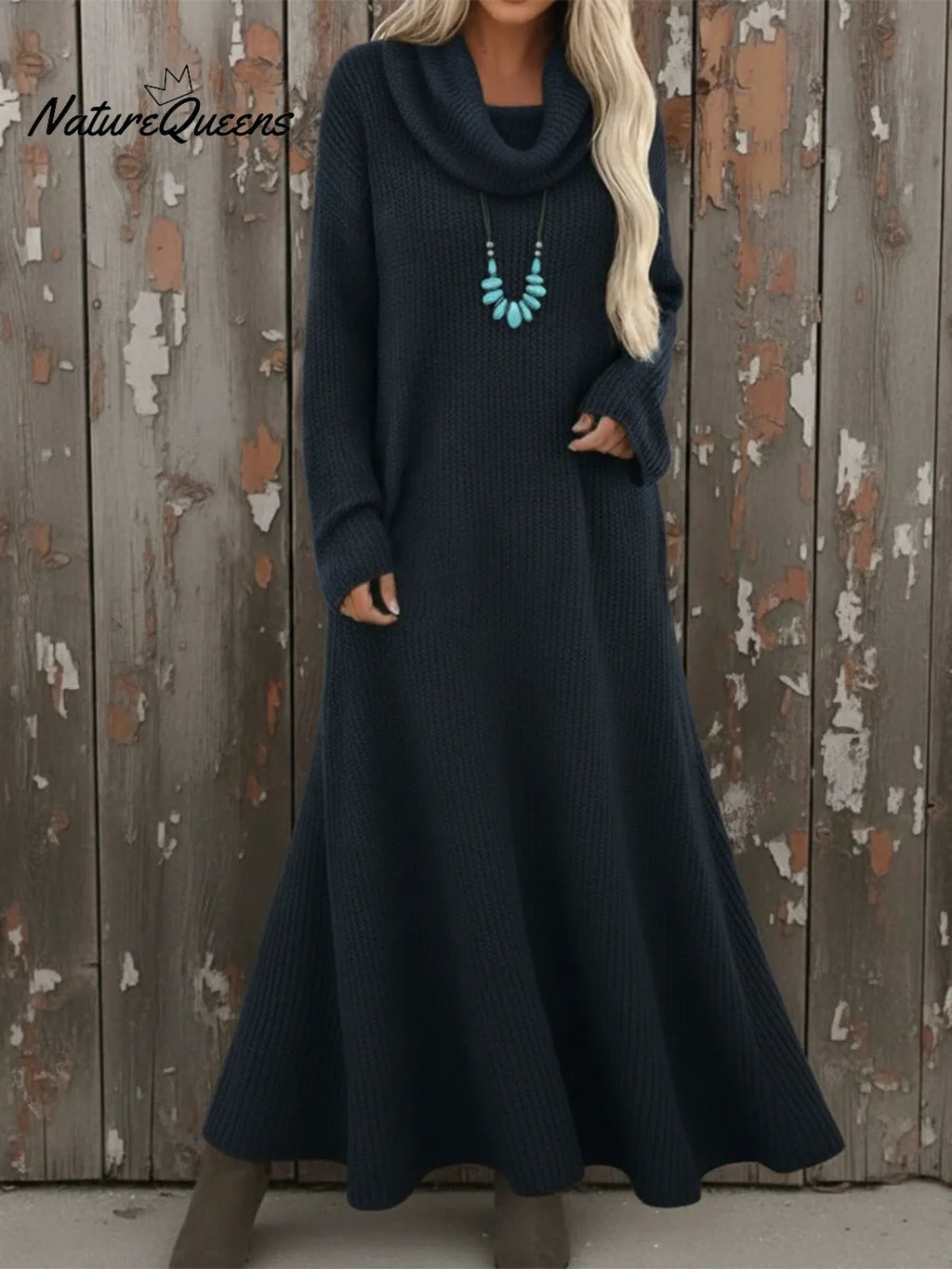 Cozy Cowl Neck Loose A-line Knit Dress