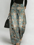 Women's RetroPrint Casual Fashion Cutout Jeans