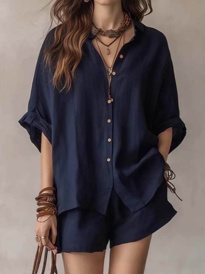 Women'S Casual Shirt And Shorts Set