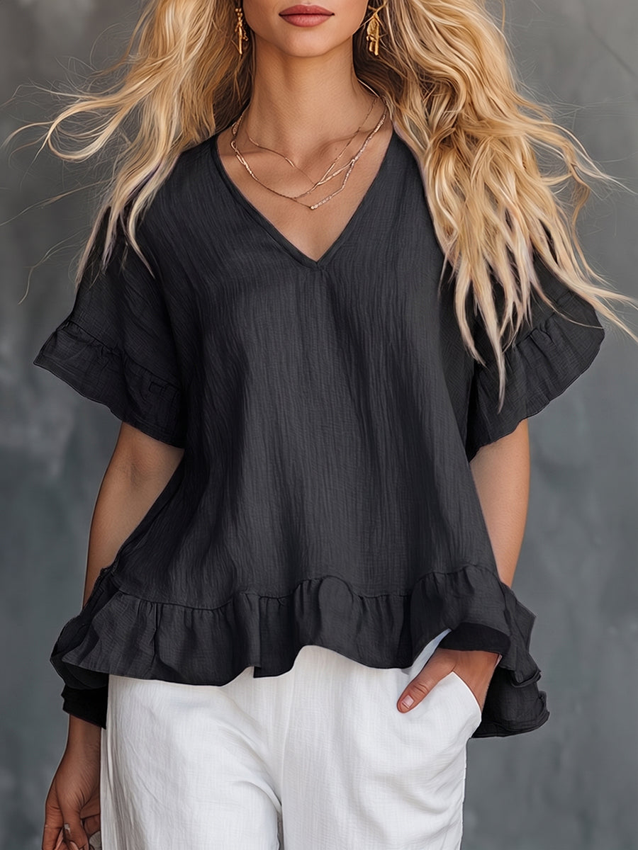 Cozy Ruffled Cotton Shirt Top