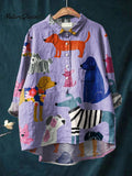 Women's DogArt Print Casual Cotton And Linen Shirt