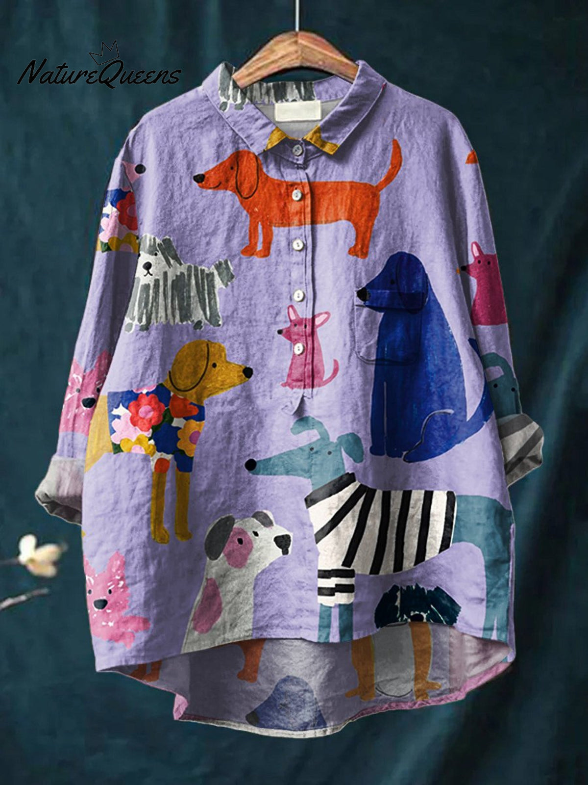 Women's DogArt Print Casual Cotton And Linen Shirt