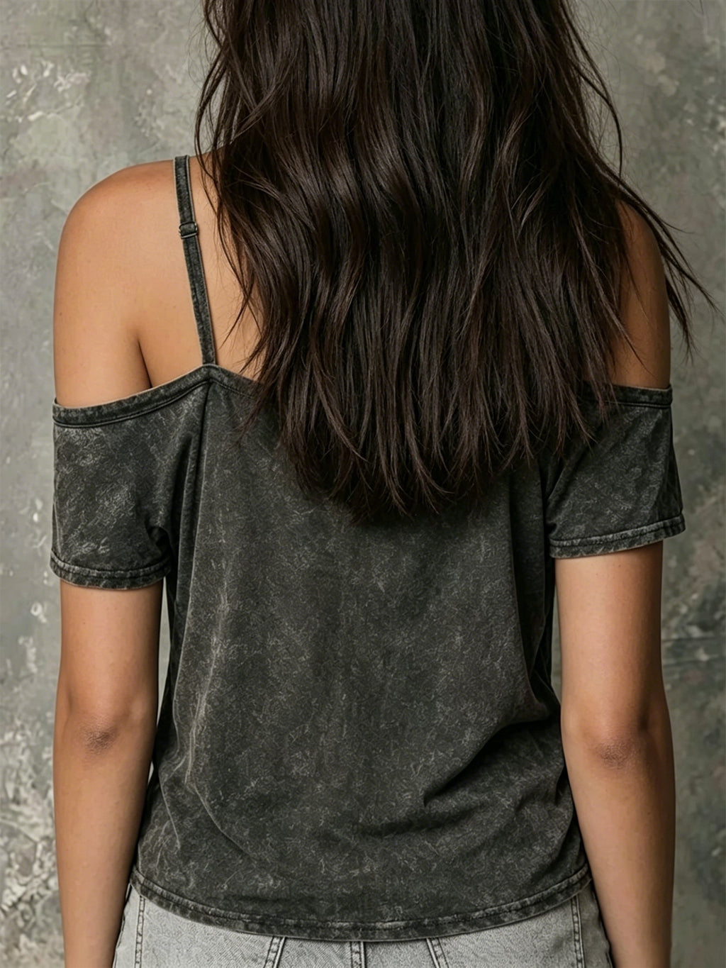 Vintage Washed Cowl Neck Off-shoulder Top