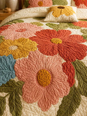 Retro Daisy Patchwork 3-Piece Quilted Bedding Set
