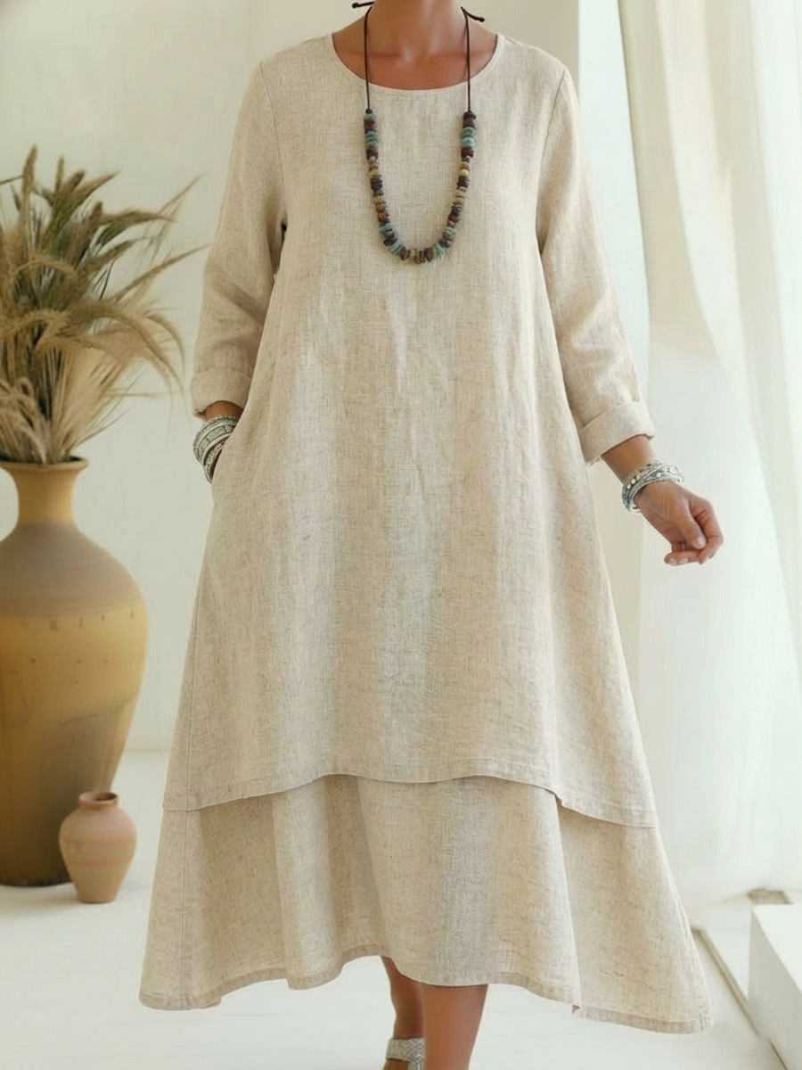 Elegant Double-layered Hem Linen Dress