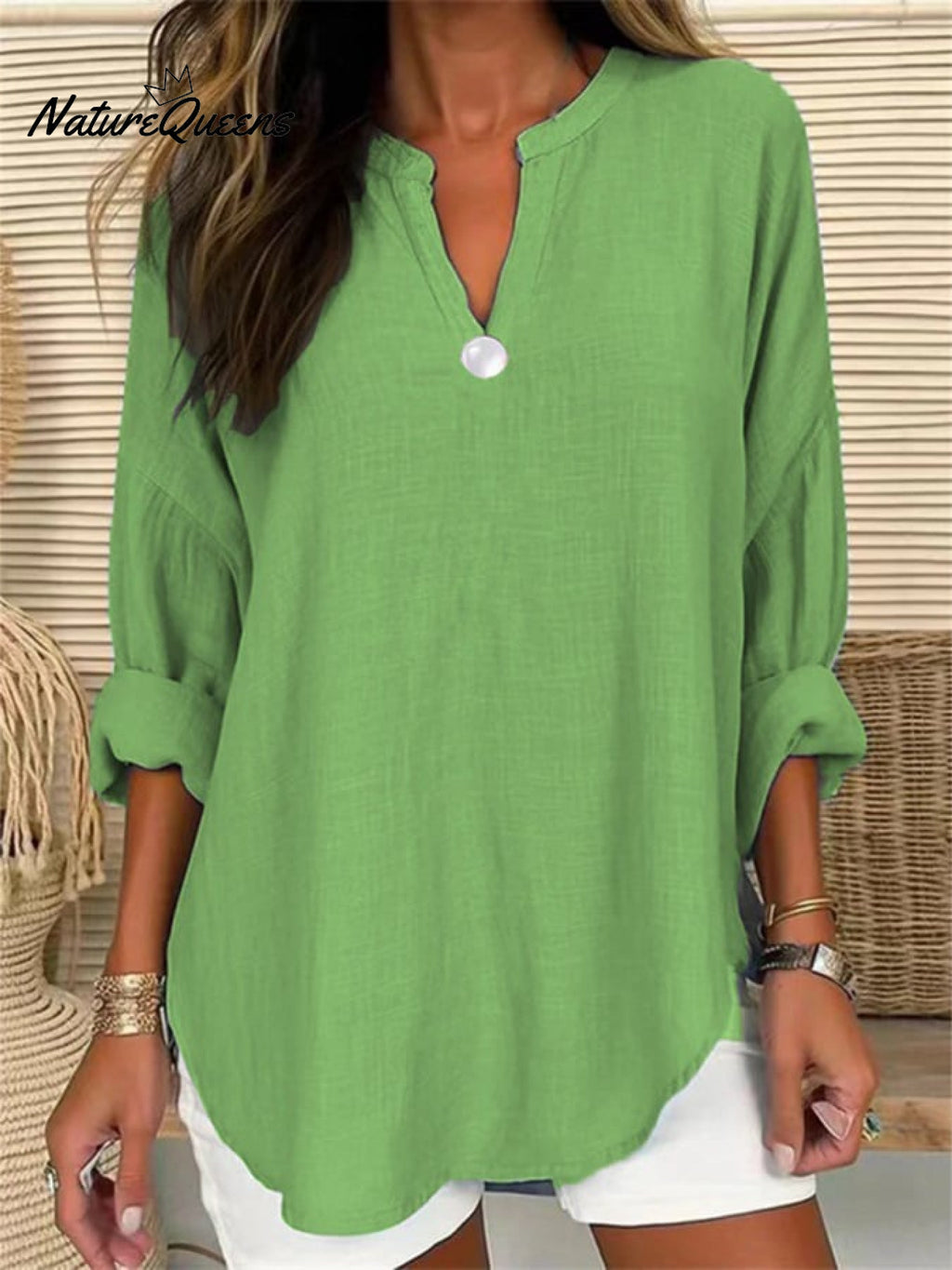 Women's Retro Casual V-Neck Solid Color One-Button Top