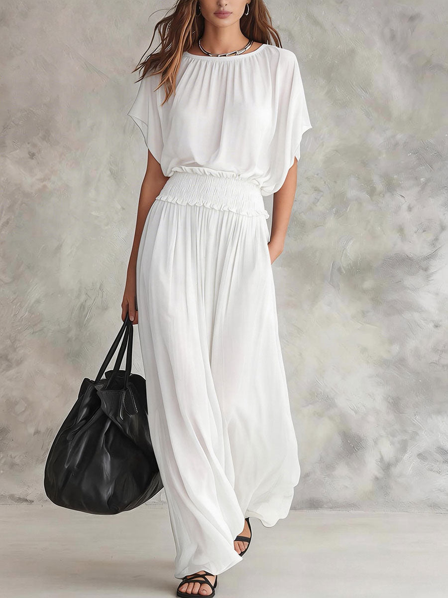 Women's Solid-color Elegant Waist-cinching Chiffon Maxi Dress