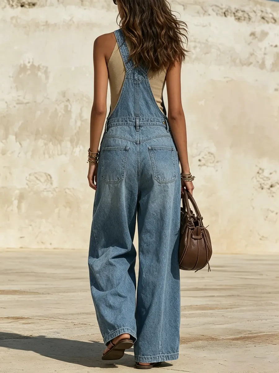 Women's Casual Wide-leg Denim Overalls