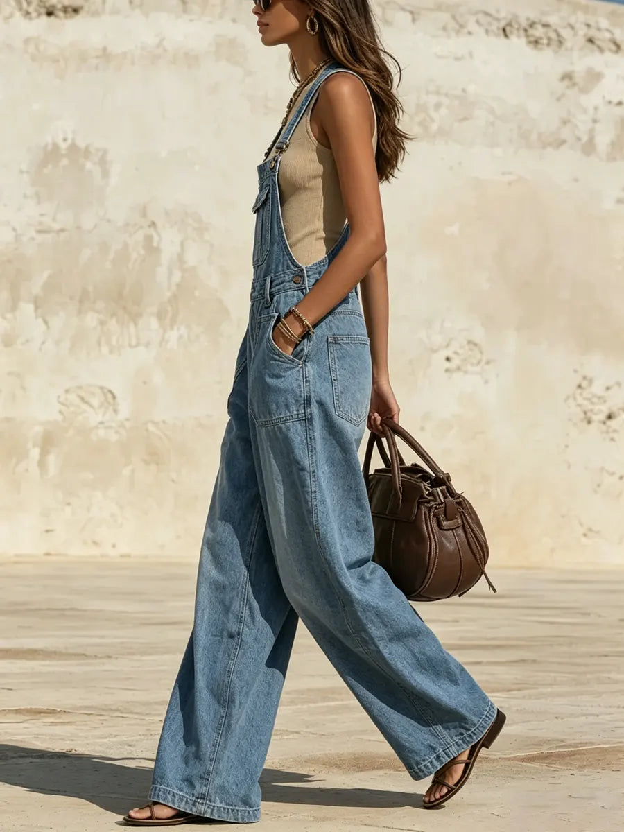 Women's Casual Wide-leg Denim Overalls