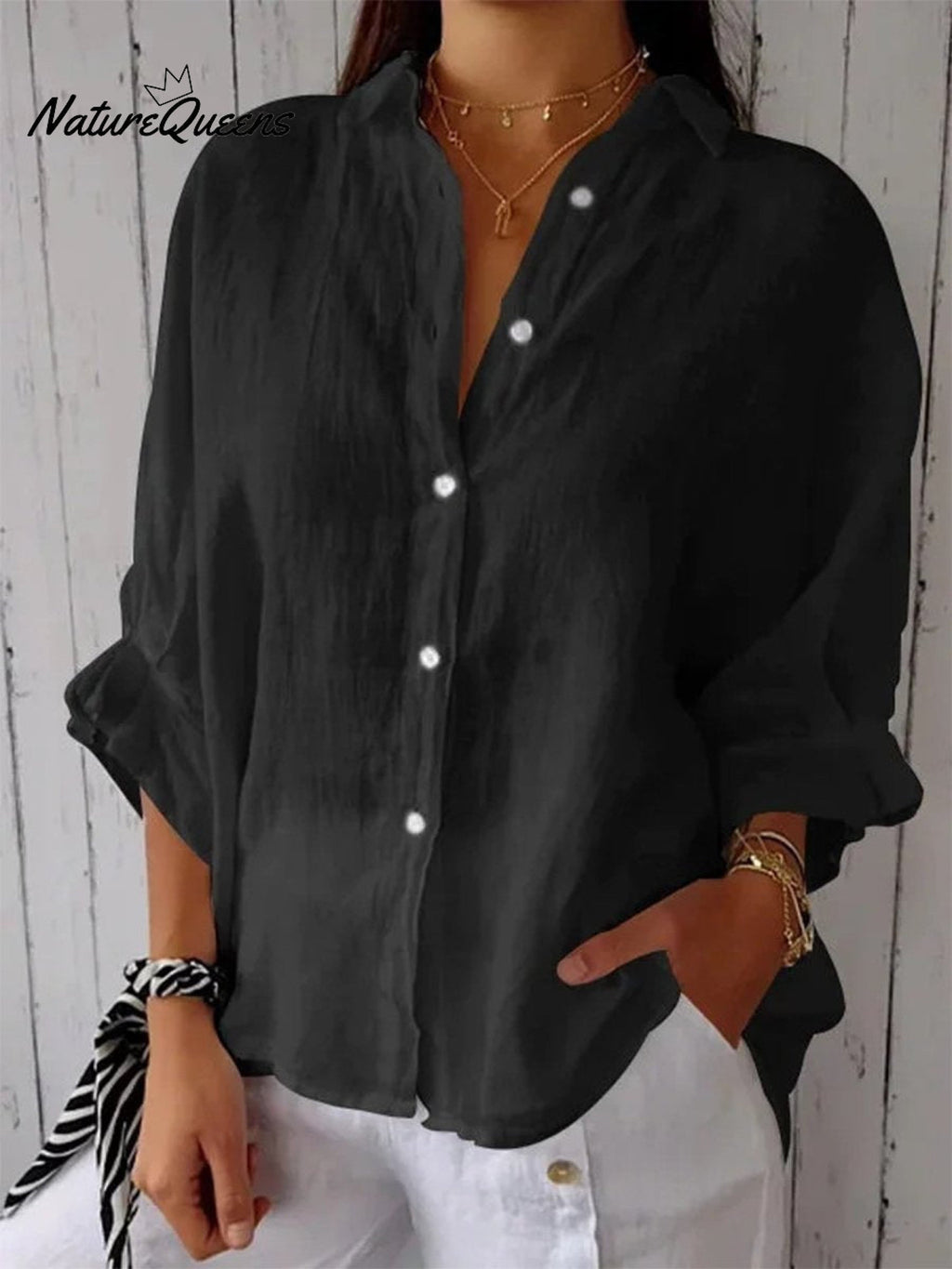 Women'sCotton & LinenCasual Tie-backShirt