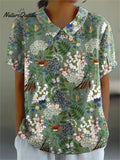Women's RetroFlower Art Print Casual Cotton And Linen Shirt