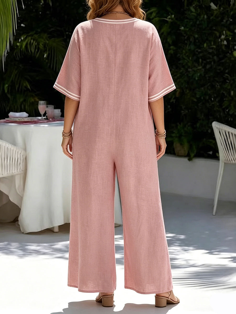 Women's Solid-Color Wide-Leg Jumpsuit