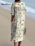 Women's Vintage Lovely Floral Art Print Casual Flowy Dress