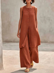 Women's Simple And Comfortable Cotton-linen Sleeveless Set