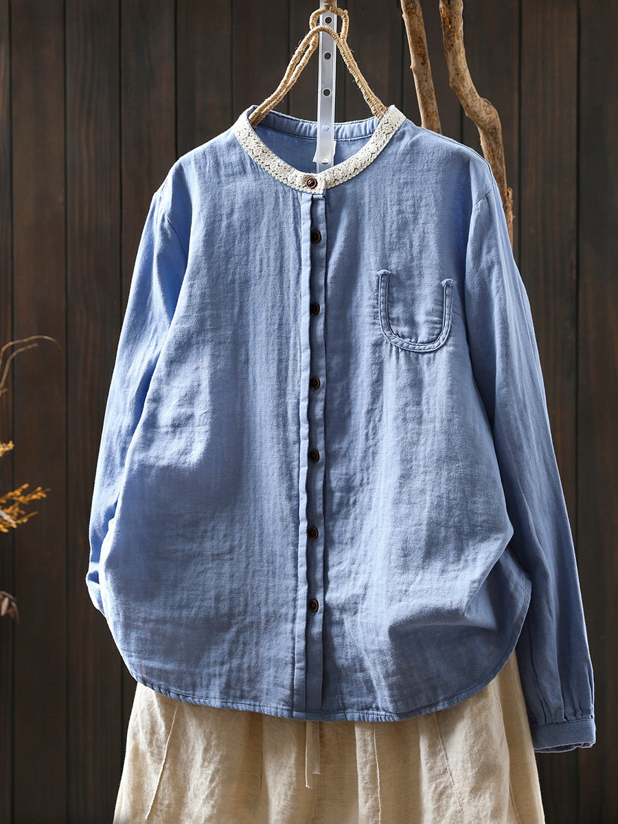 Women Spring Artsy Colorblock 100%Cotton Shirt