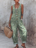 Women's Vintage Plants Art Print Casual Jumpsuit