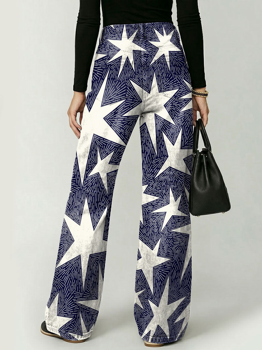Explosive Star Decorative Pattern Women's Casual Cotton Denim Pants
