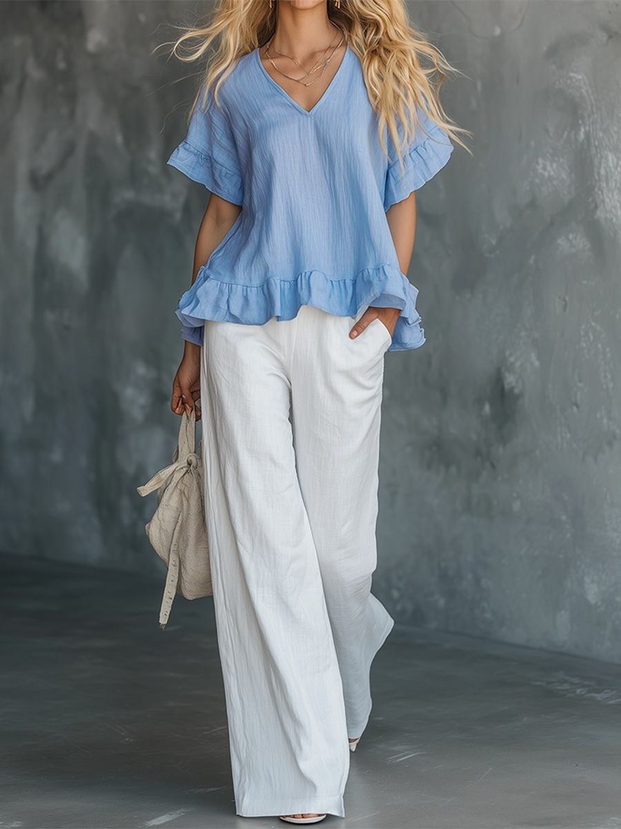 Cozy Ruffled Cotton Shirt Top