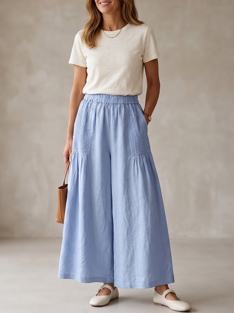 Cozy Casual Pleated Cotton-linen Wide-leg Pants
