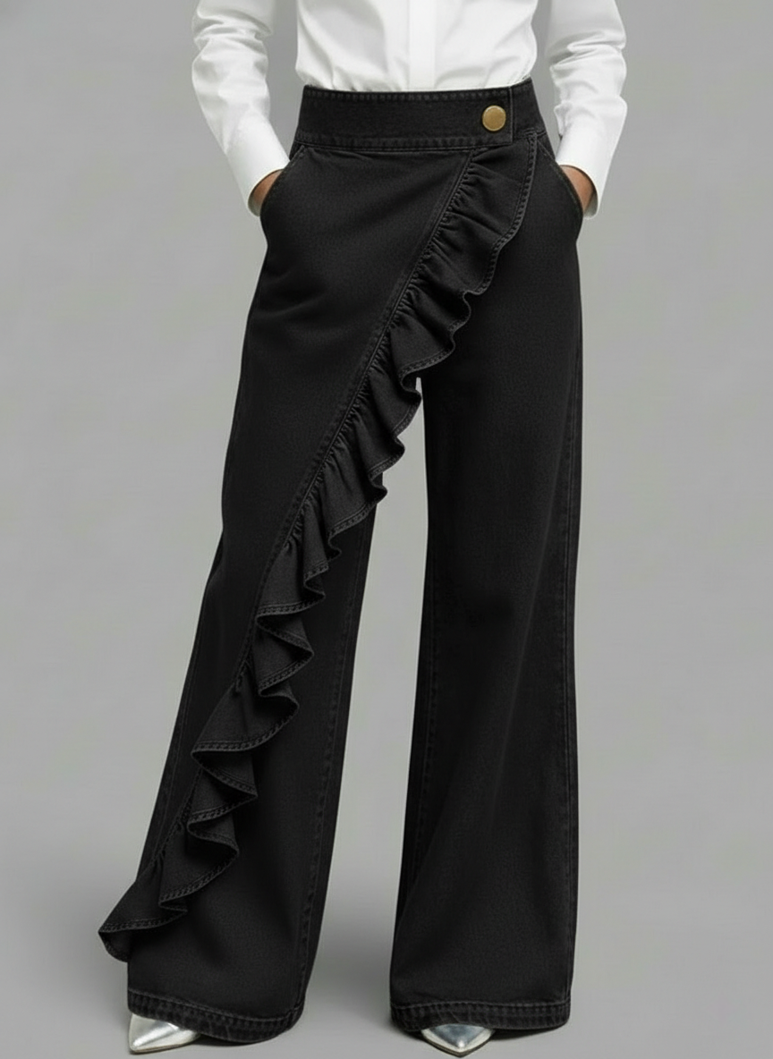 Women's single ruffled jeans