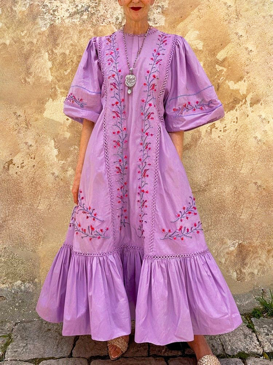 Women's Retro Ethnic Floral Art Print Casual Stylish Comfortable Cotton Linen Long Dress