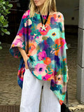 Women's Floral Art Print Casual Cotton Long Shirt