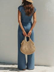 Women's French-style Holiday Denim Jumpsuit