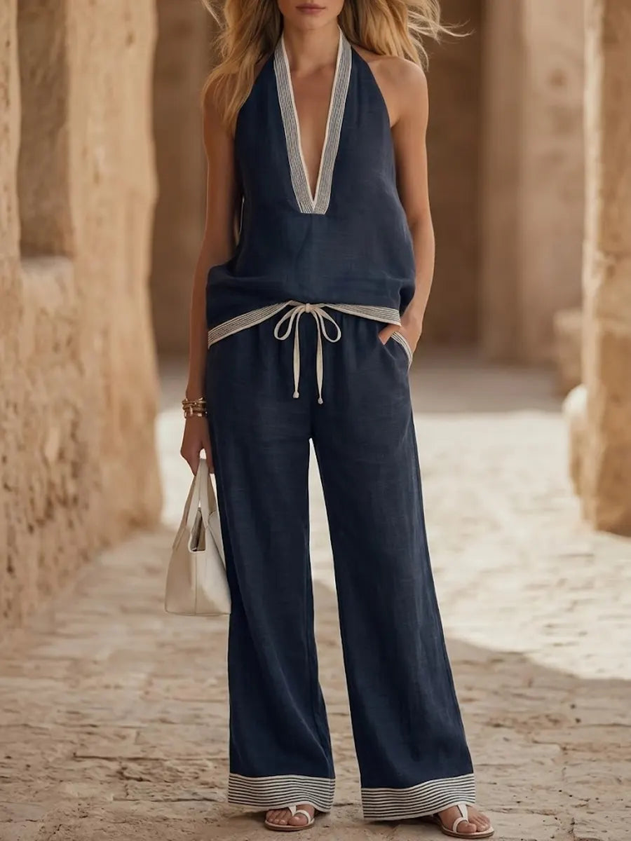 Women's Vacation Style Cotton And Linen Set
