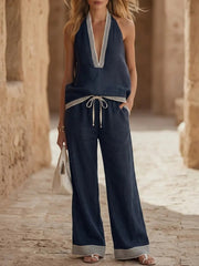Women's Vacation Style Cotton And Linen Set