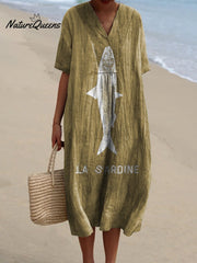Sardine Fish Graphic Printed Women's Flowy Dress