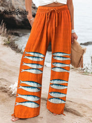 Women's Vintage Fish Art Print Casual Cotton And Linen Shirt