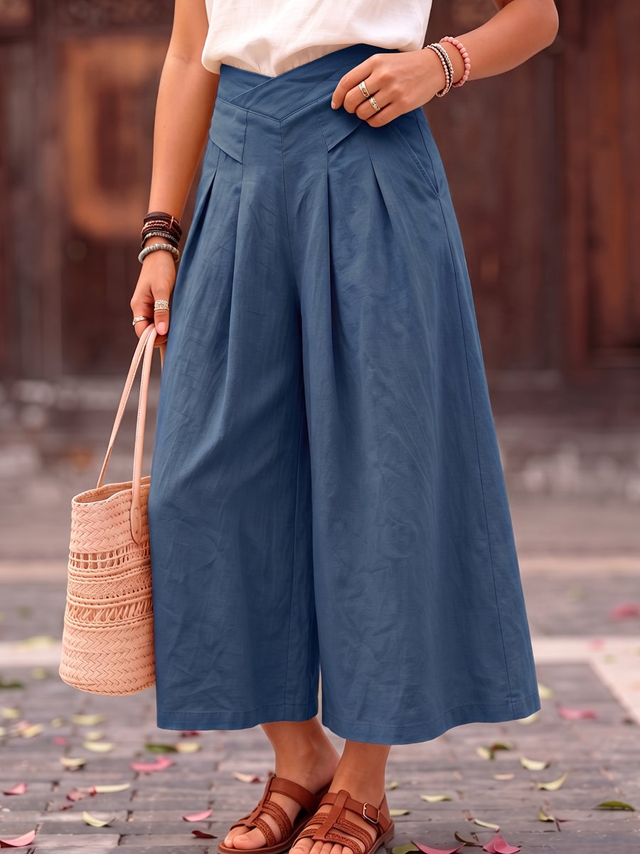 Cozy Cotton-linen Wide-leg Cropped Culottes