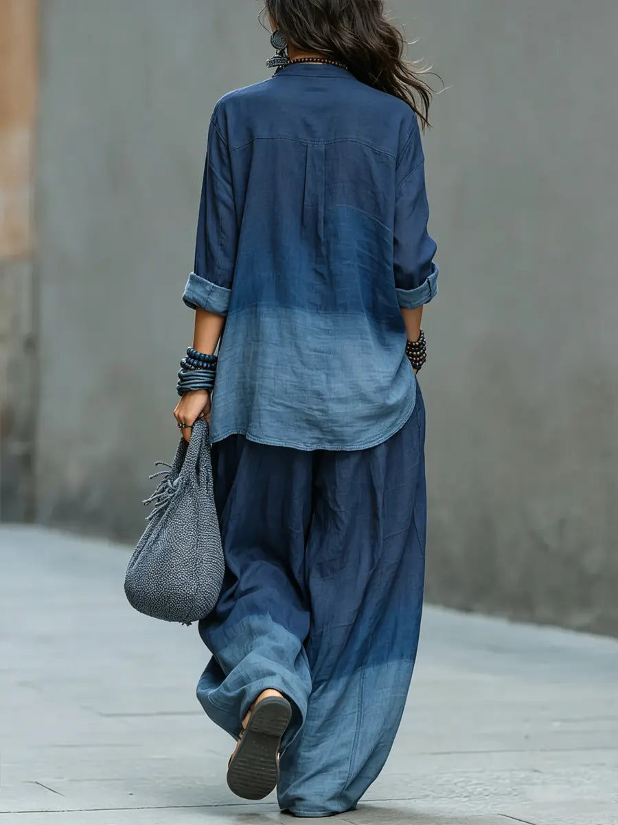 Women's Bohemian Vacation Style Gradient Cotton-linen Set