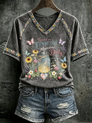 V Neck Retro Raised On Tennessee Moonshine & Dolly Print T-Shirt