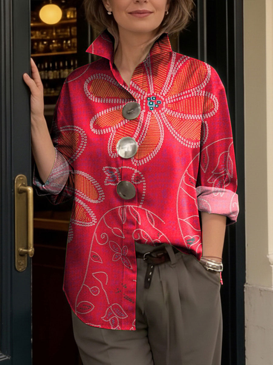 Women's Colorful Flowers Print Shirt