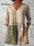 Women's Abstract Geometric Pattern Art Print Casual Linen V-neck Shirt