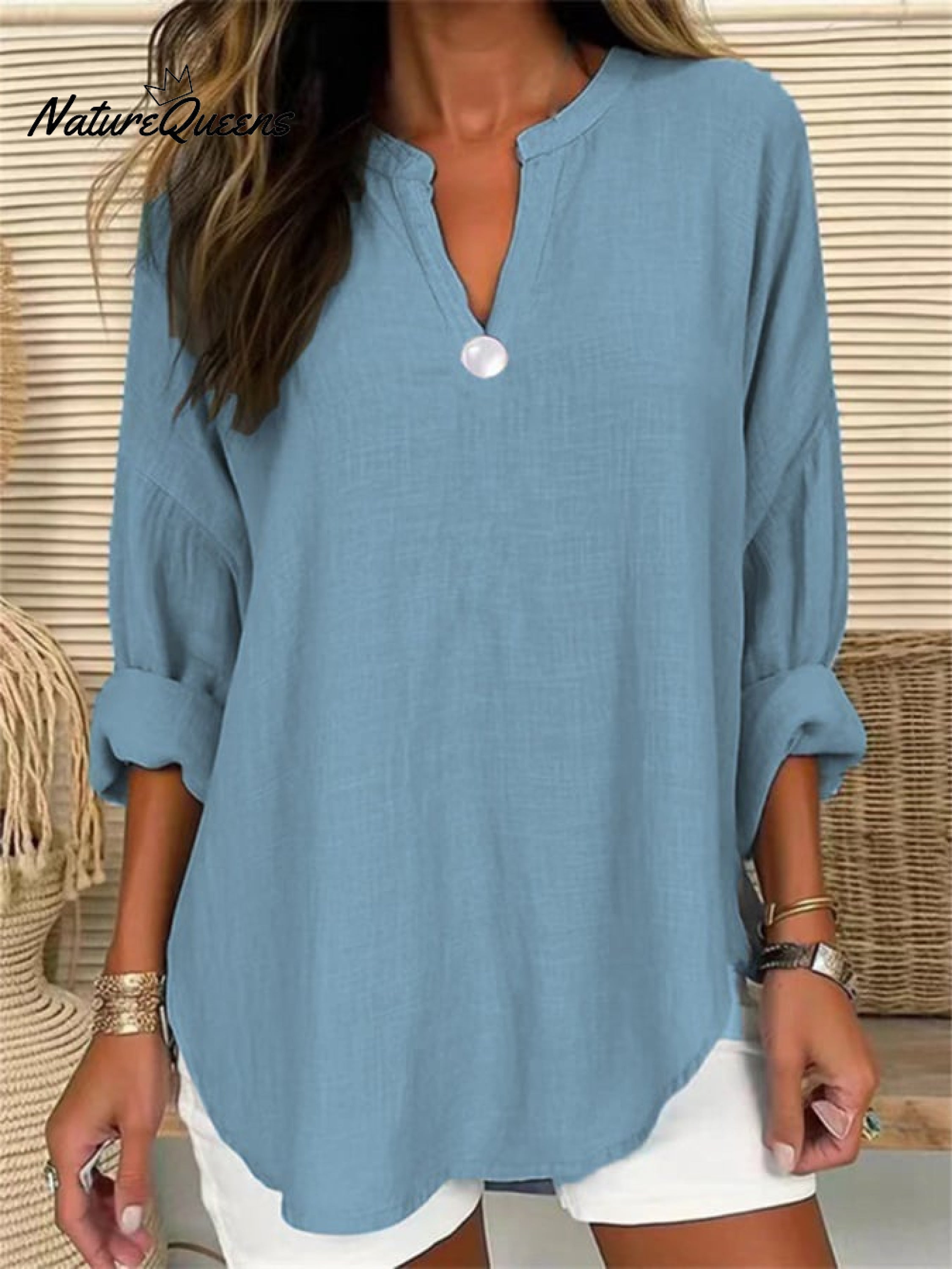 Women's Retro Casual V-Neck Solid Color One-Button Top