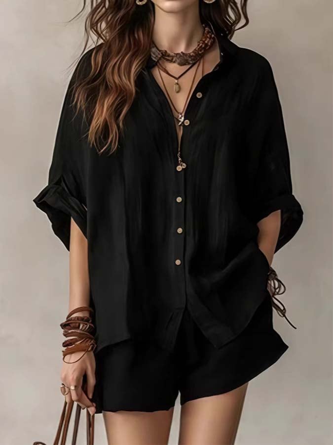 Women'S Casual Shirt And Shorts Set