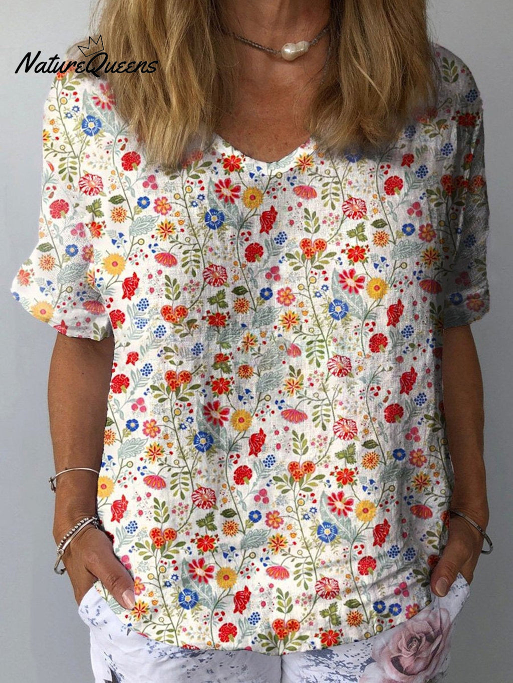 Women'sPastoral Floral Art Print Casual Cotton And Linen Shirt