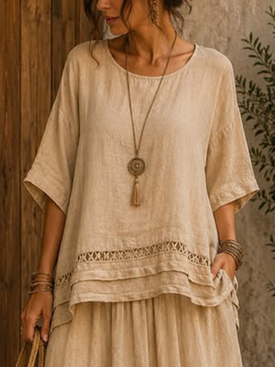 Women's Embroidered Cotton-linen Casual Top