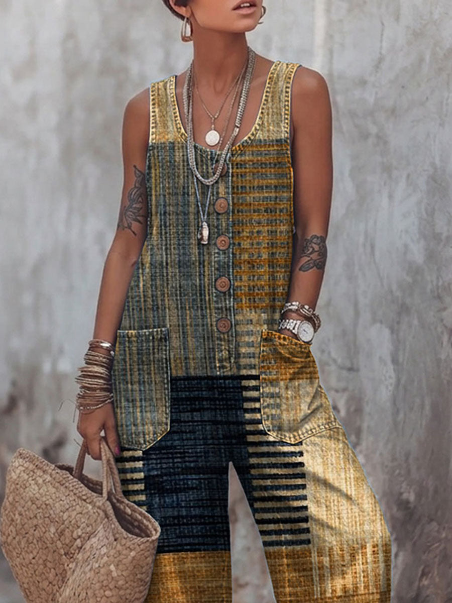 Women's Retro Geometry Print Casual Jumpsuit