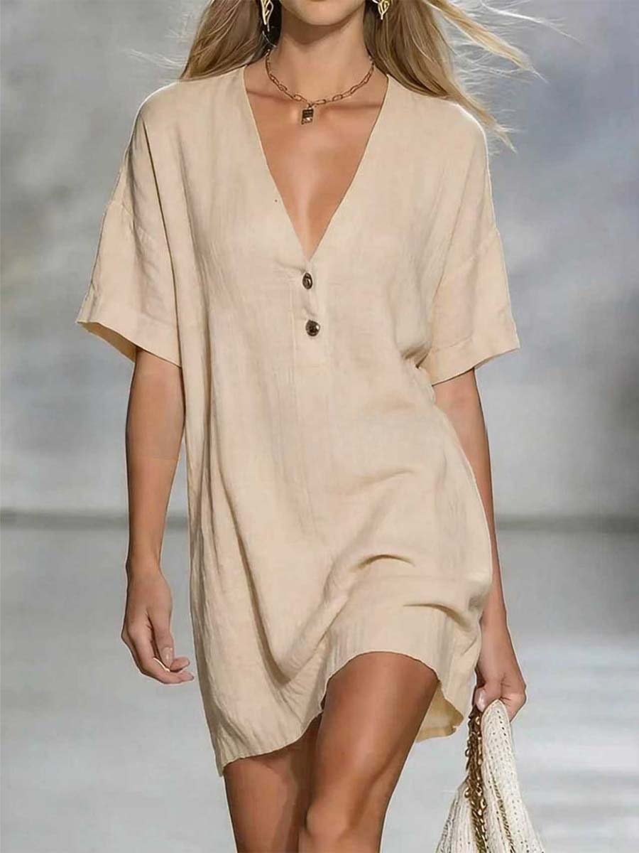 Women's Solid Color Art Casual Sexy V-Collar Short Dress