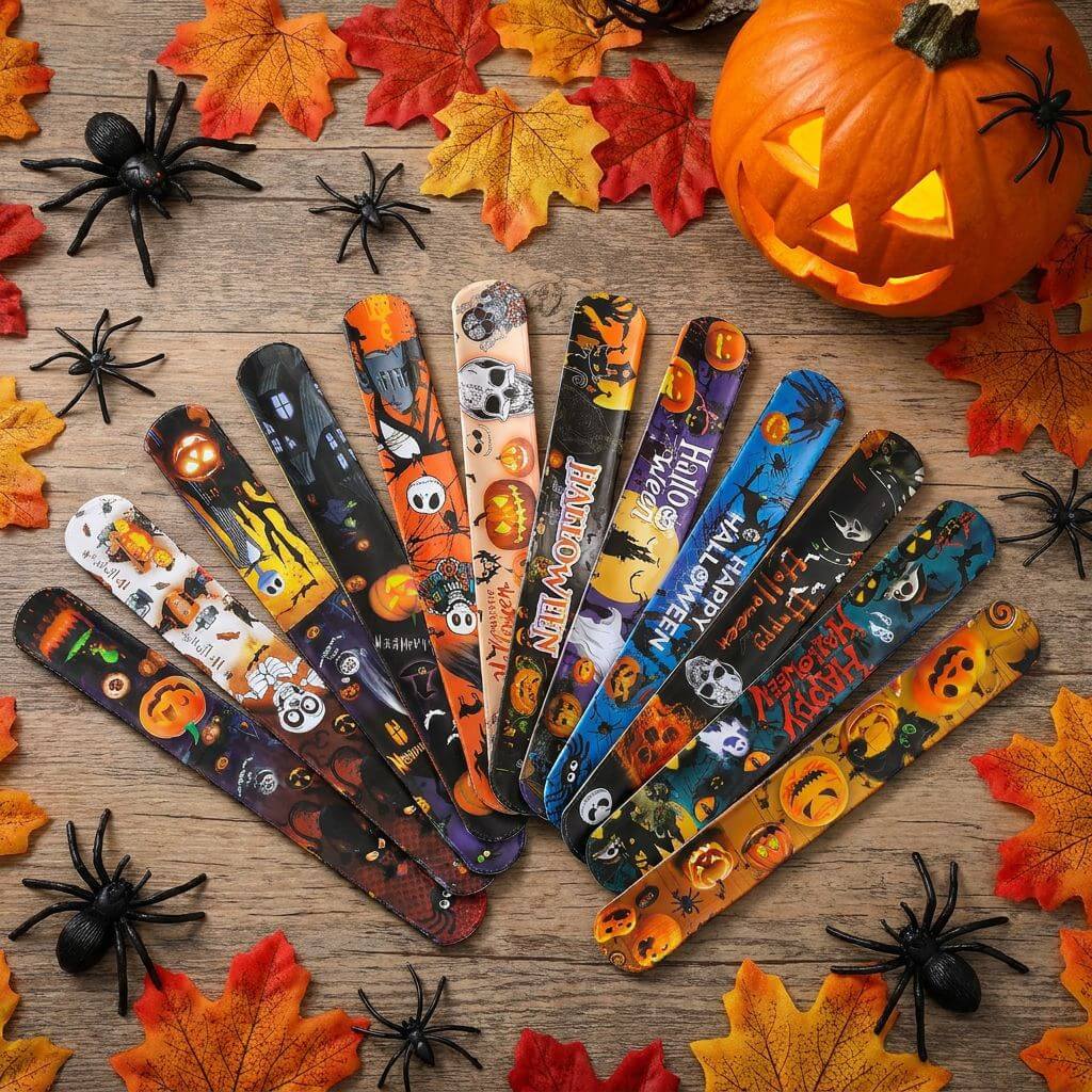 12 Pcs Halloween Series PVC Tin Slap Ring