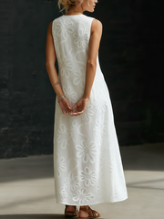 Elegant Floral Embroidery V-neck Dress