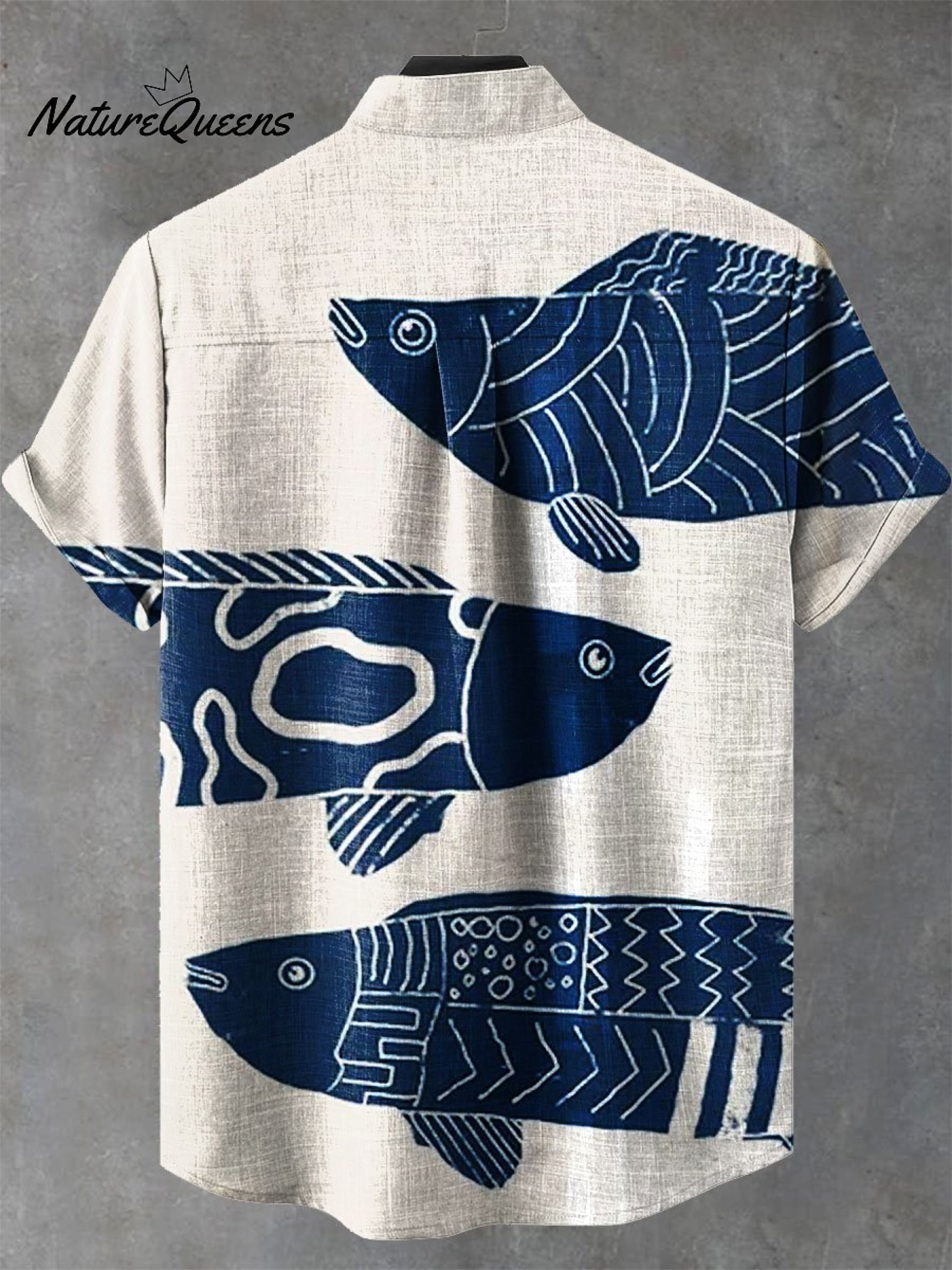 Vintage Fish Art Print Casual 100% Cotton Shirt