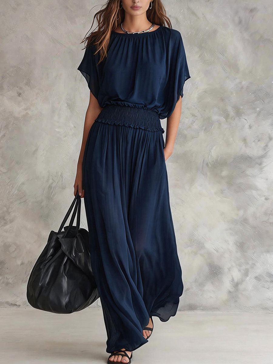 Women's Solid-color Elegant Waist-cinching Chiffon Maxi Dress