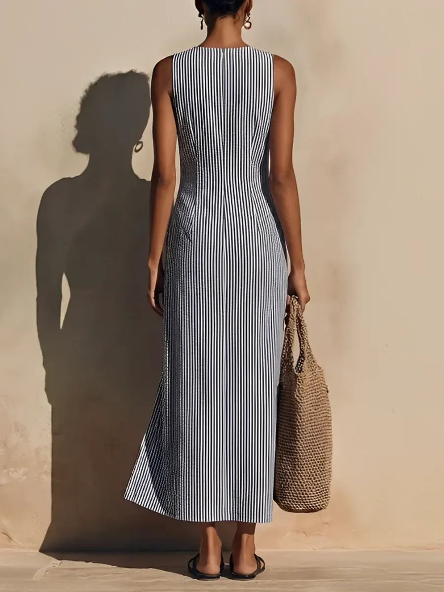 Women's Striped Sleeveless Business Suit Dress