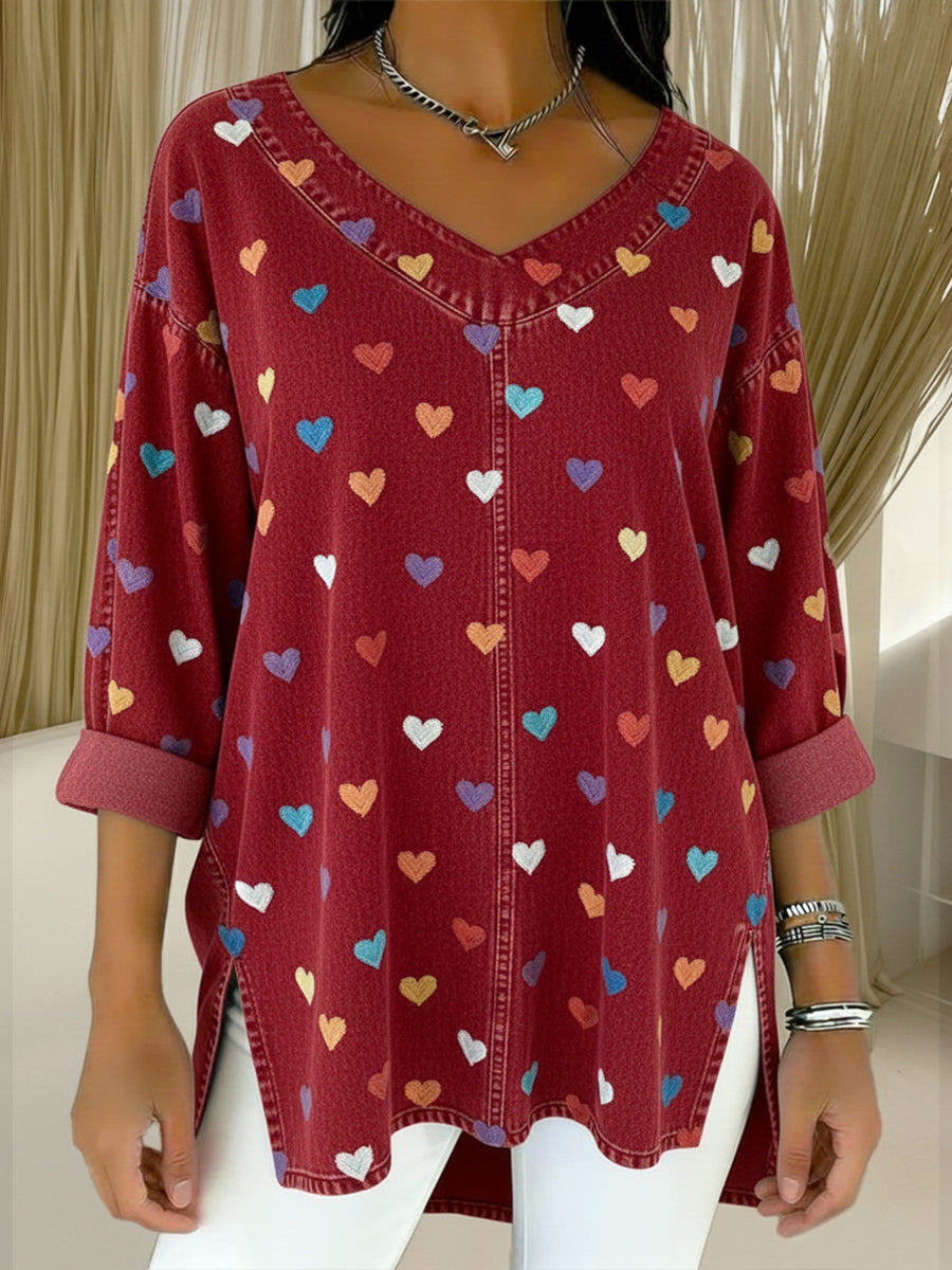 Women's Heart Casual Washed Denim Cotton Top